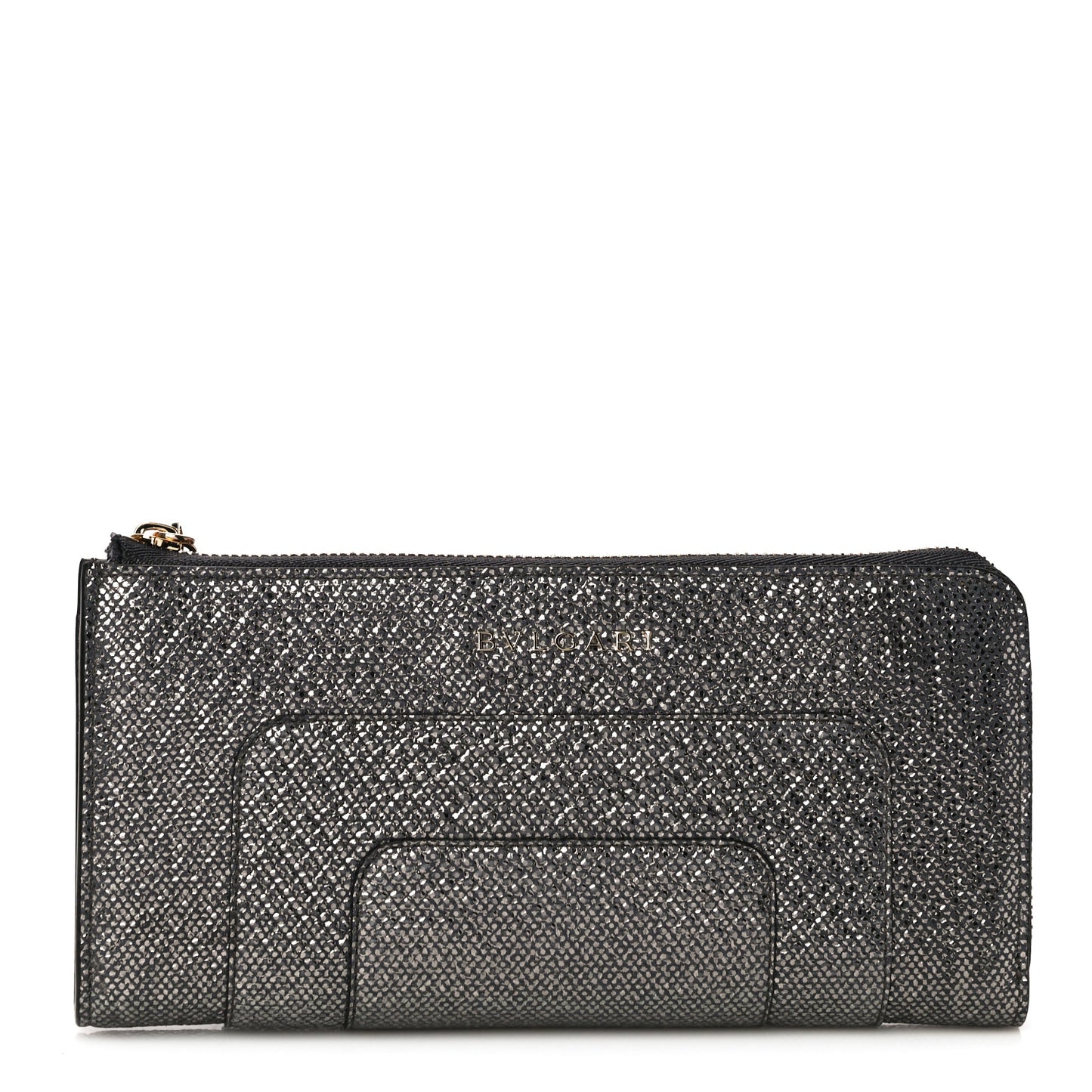 Metallic Karung Serpenti Forever Zip Around Wallet Charcoal