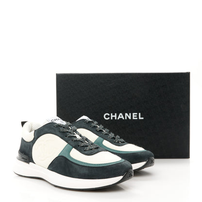 Chanel Suede Calfskin Fabric CC Sneakers 39 Dark Grey 9 of 9