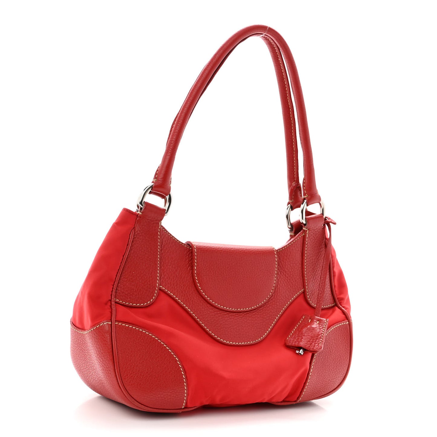 Nylon Tessuto Vitello Daino Pushlock Bag Fuoco
