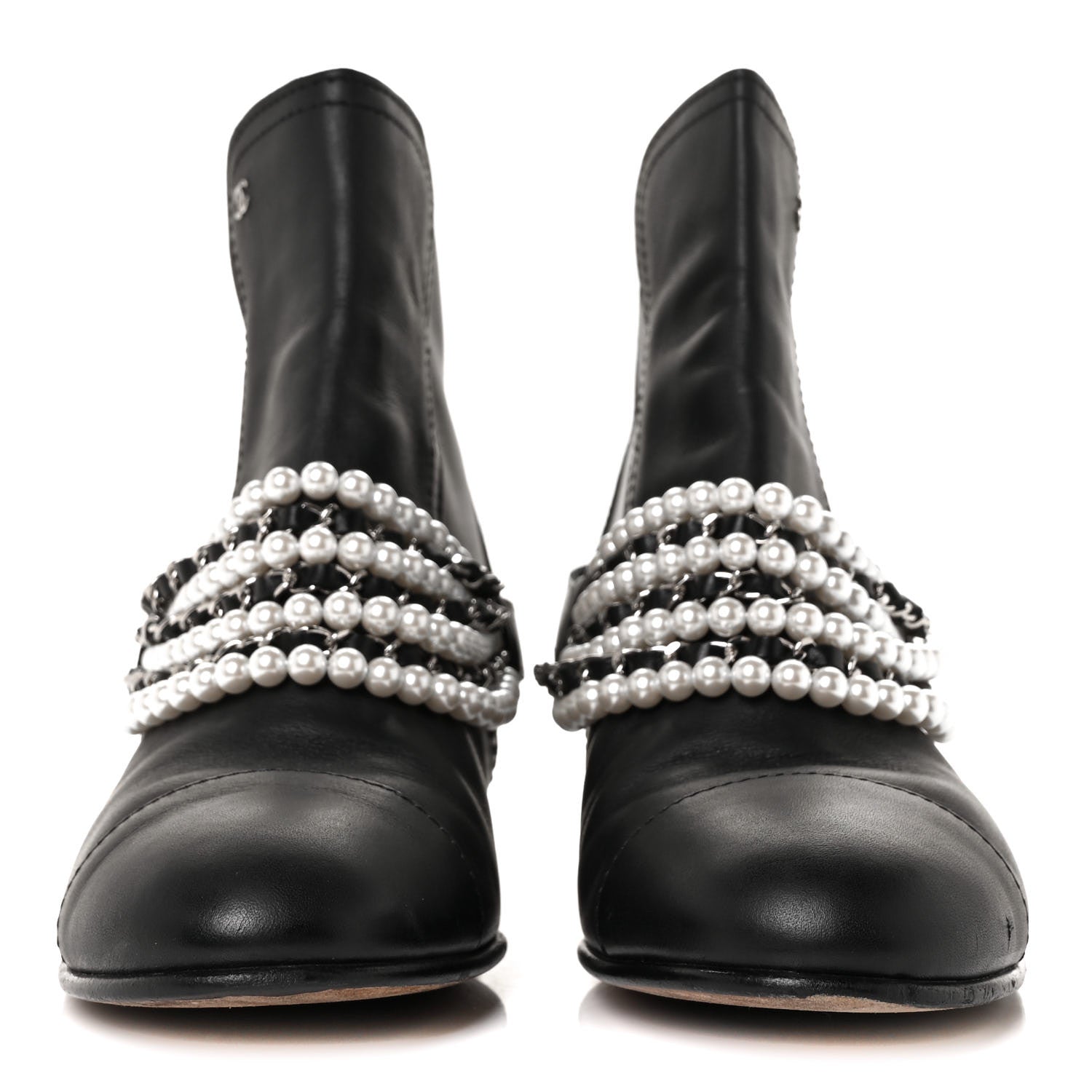 Chanel Calfskin Pearl Cap Toe Short Boots 41 Black 2 of 7