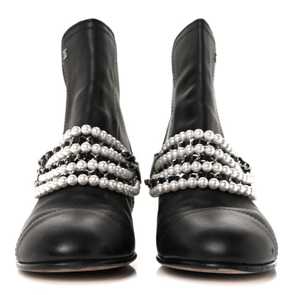 Chanel Calfskin Pearl Cap Toe Short Boots 41 Black 2 of 7