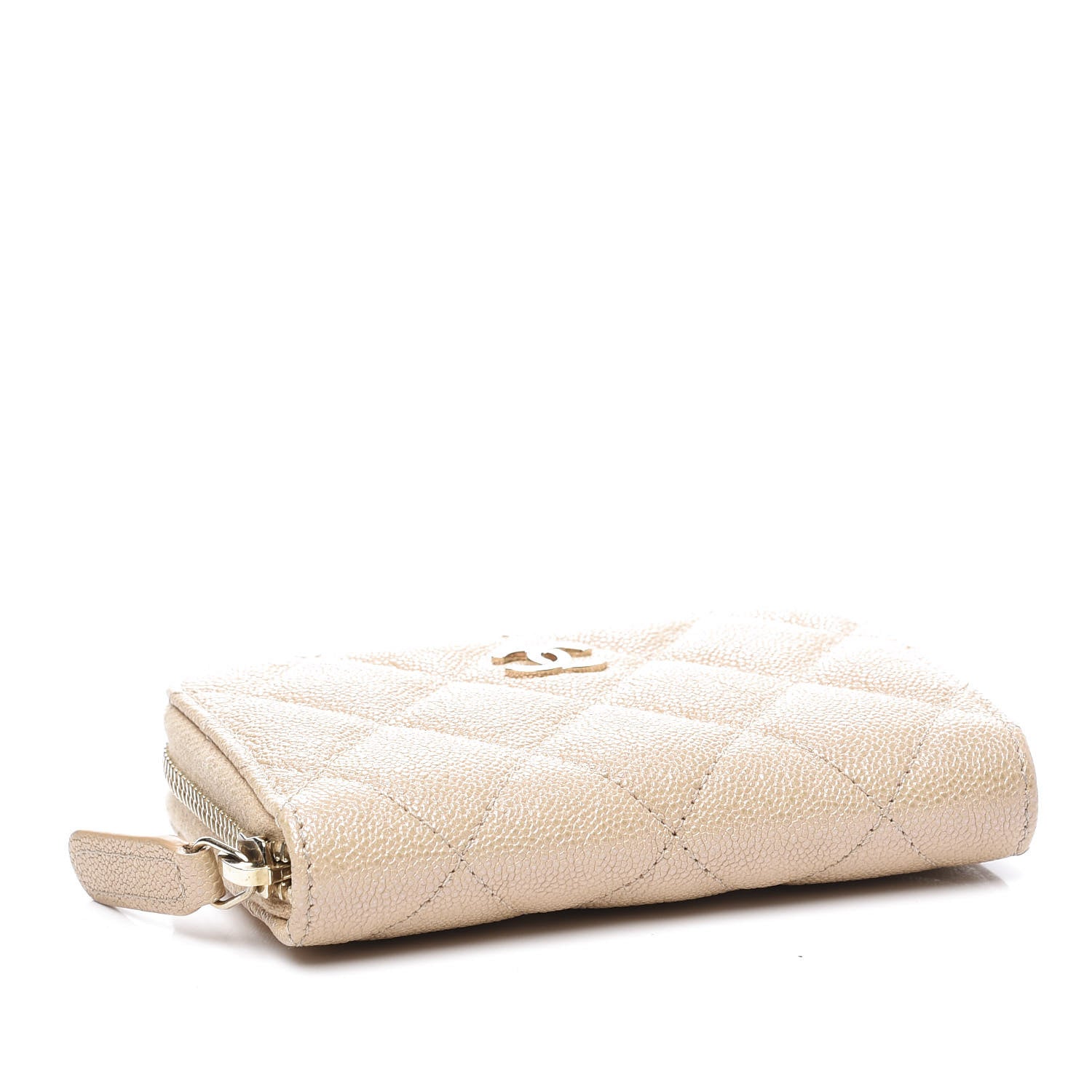 Chanel Iridescent Caviar Quilted Zip Around Coin Purse Beige 3 of 9