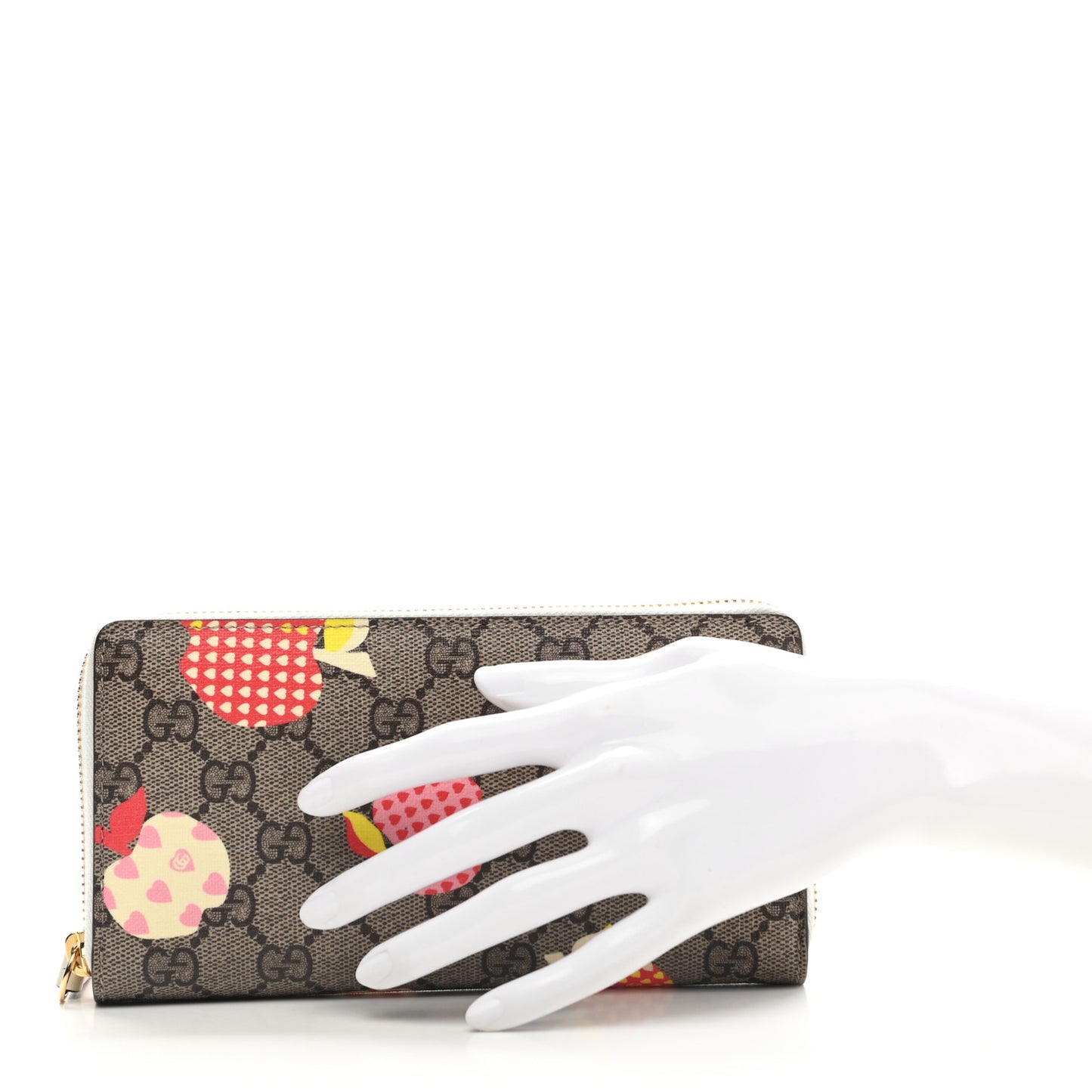 GG Supreme Monogram Les Pommes Zip Around Wallet Beige Multicolor Mystic White
