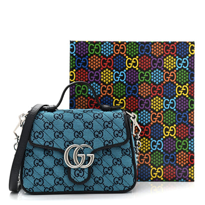 Gucci Monogram Multicolor Matelasse Diagonal Mini GG Marmont Top Handle Shoulder Bag Light Blue 11 of 11