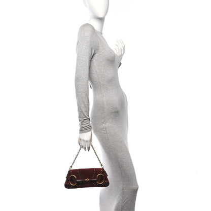 Gucci Suede Studded Horsebit Clutch Bag Burgundy 2 of 10
