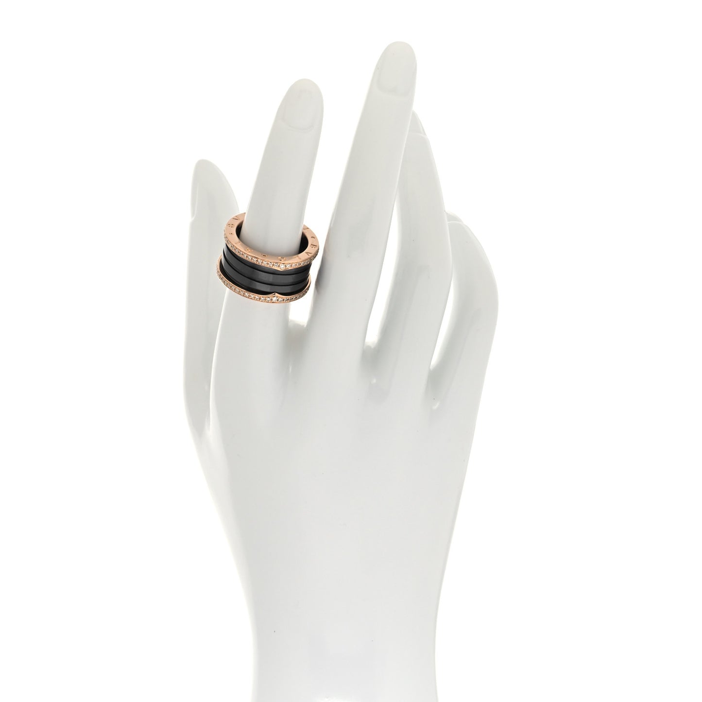 18K Rose Gold Black Ceramic Diamond B.Zero1 Four-Band Ring 55 7.25