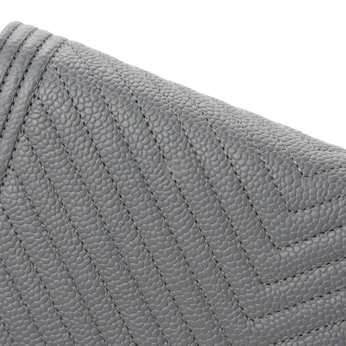 Caviar Chevron Quilted Boy Wallet On Chain WOC Grey