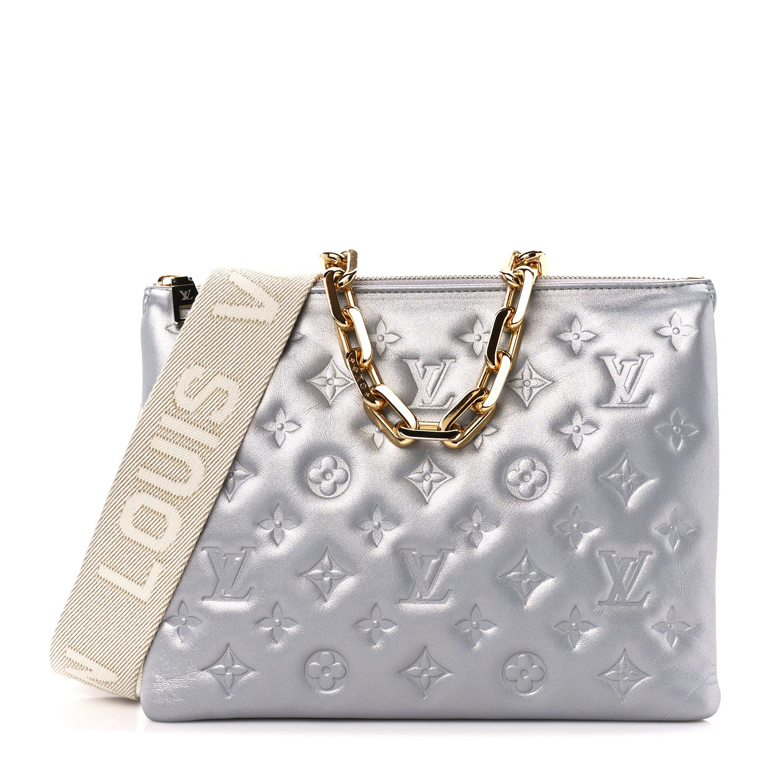 Louis Vuitton Metallic Lambskin Embossed Monogram Coussin PM Silver 1 of 10
