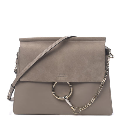 Chloe Calfskin Suede Medium Faye Shoulder Bag Motty Grey 1 of 11
