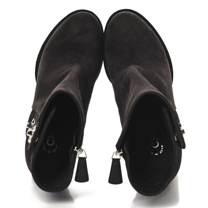 Chanel Suede CC Turnlock Ankle Boots 37.5 Brown 2 of 11