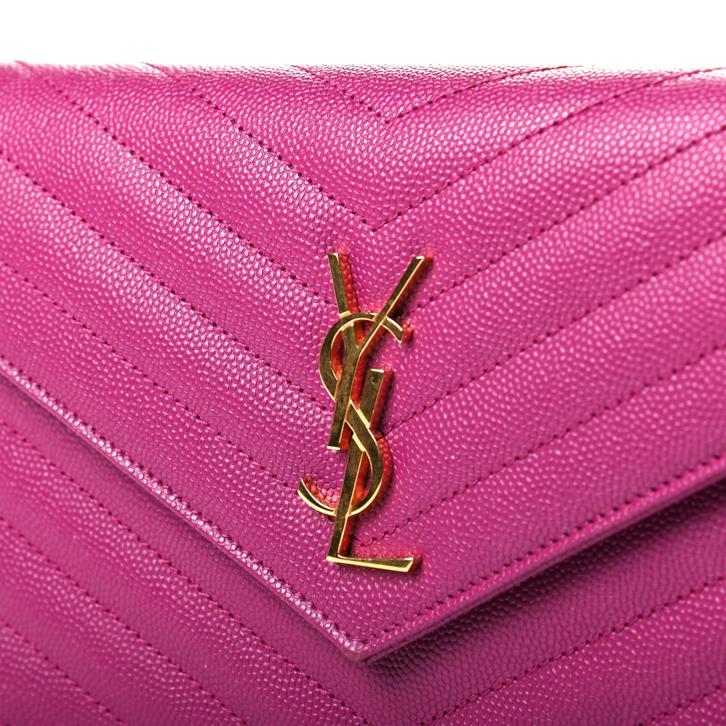 Grain De Poudre Matelasse Chevron Monogram Envelope Chain Wallet Dark Grape