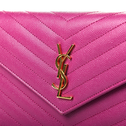 Saint Laurent Grain De Poudre Matelasse Chevron Monogram Envelope Chain Wallet Dark Grape 5 of 6