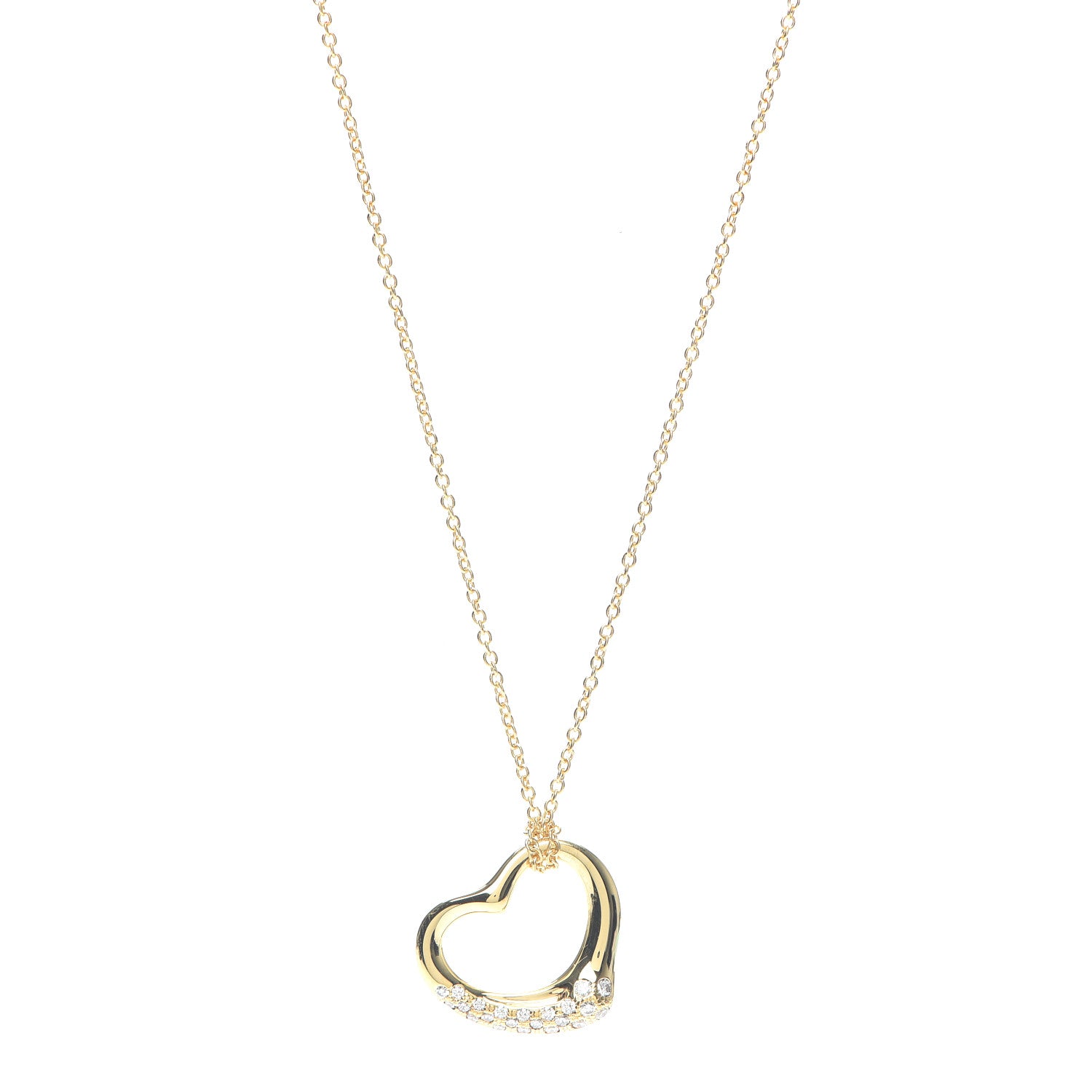 Tiffany 18K Yellow Gold Diamond 22mm Elsa Peretti Open Heart Pendant Necklace 1 of 6