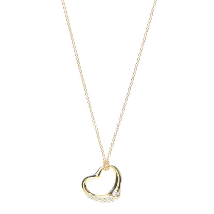 Tiffany 18K Yellow Gold Diamond 22mm Elsa Peretti Open Heart Pendant Necklace 1 of 6