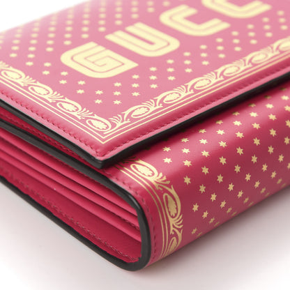 Gucci X SEGA Calfskin GUCCY Stars Chain Wallet Violet Fuxia Gold 6 of 10