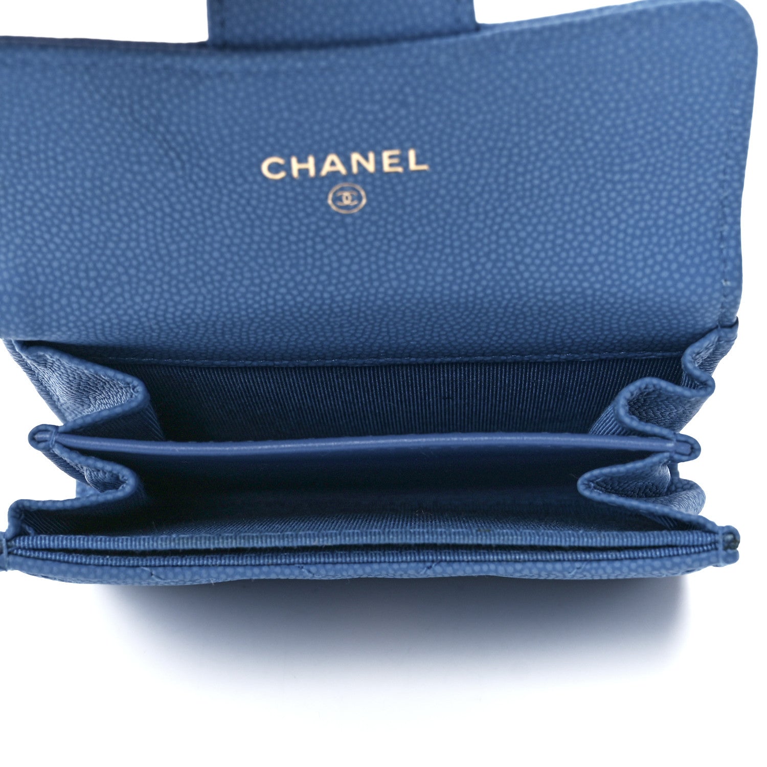 Chanel Caviar Flat Chevron Quilted Flap Card Holder Wallet Blue 5 of 12