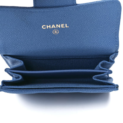 Chanel Caviar Flat Chevron Quilted Flap Card Holder Wallet Blue 5 of 12