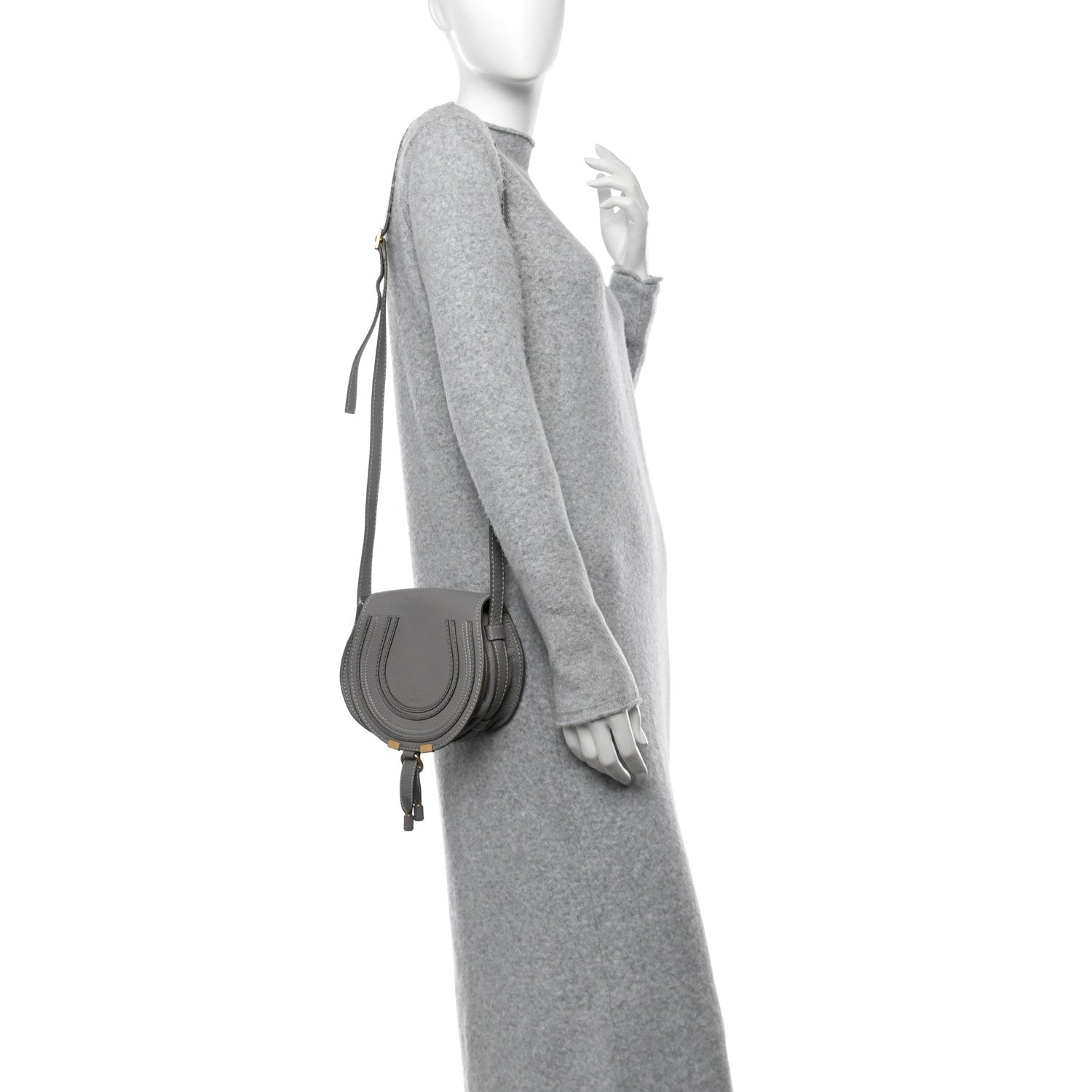 Chloe Grained Calfskin Small Marcie Saddle Bag Cashmere Grey 2 of 11