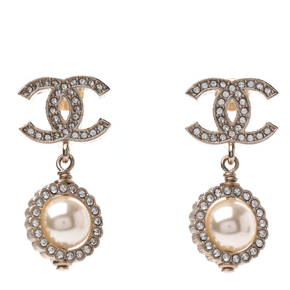 Chanel Crystal Pearl CC Drop Earrings Gold 1 of 4