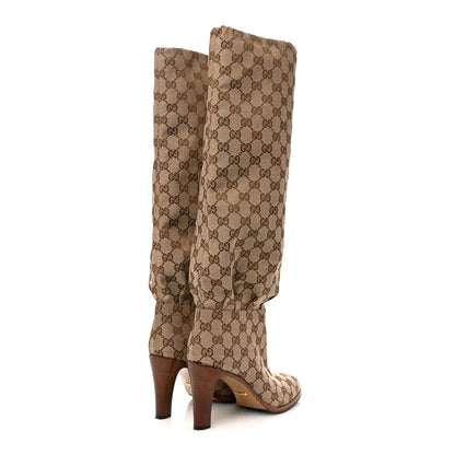 Gucci Monogram Malaga Kid Lisa Mid Heel Boots 38 Beige Ebony 4 of 9