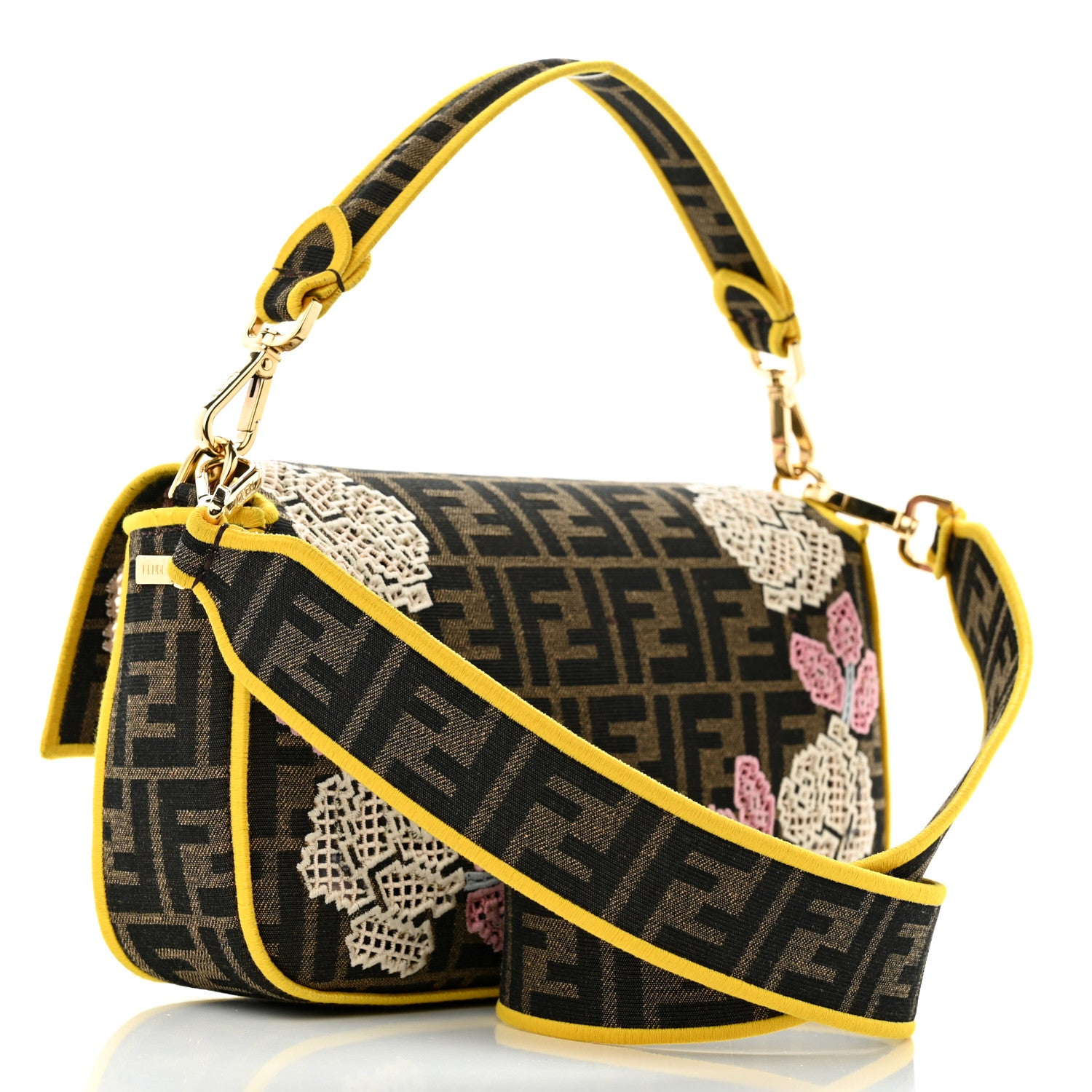 Fendi Fabric Jacquard FF Floral Embroidered Baguette Tobacco Moro Multicolor 3 of 11