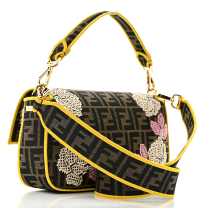 Fendi Fabric Jacquard FF Floral Embroidered Baguette Tobacco Moro Multicolor 3 of 11