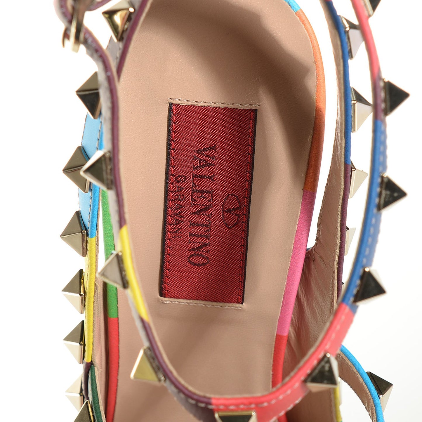 Calfskin 1973 Rockstud Ankle Strap 100mm Pumps 37.5 Multicolor