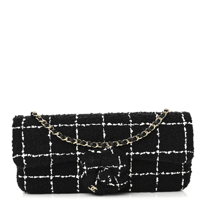 Chanel Tweed Quilted East West Camellia Clutch  Black White 1 of 11