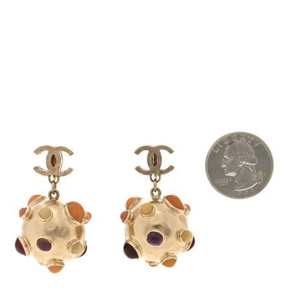 Chanel Metal Resin CC Ball Drop Earrings Multicolor Gold 2 of 4