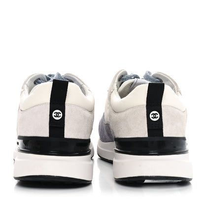 Chanel Fabric Suede Calfskin Logo Sneakers 41 White Light Gray 5 of 9