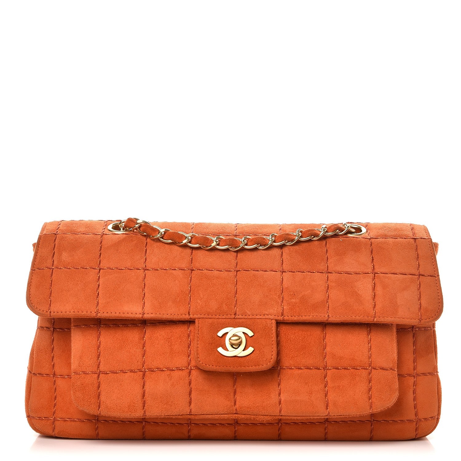 Chanel Suede Square Quilted Flap Orange 1 of 12