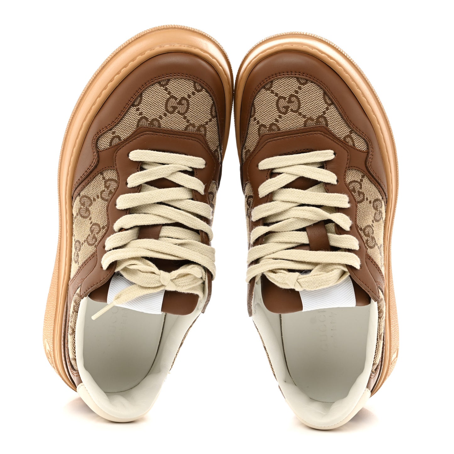 Calfskin GG Monogram Womens Platform 55mm Sneakers 37.5 Hezelnut Beige Ebony Mystic White