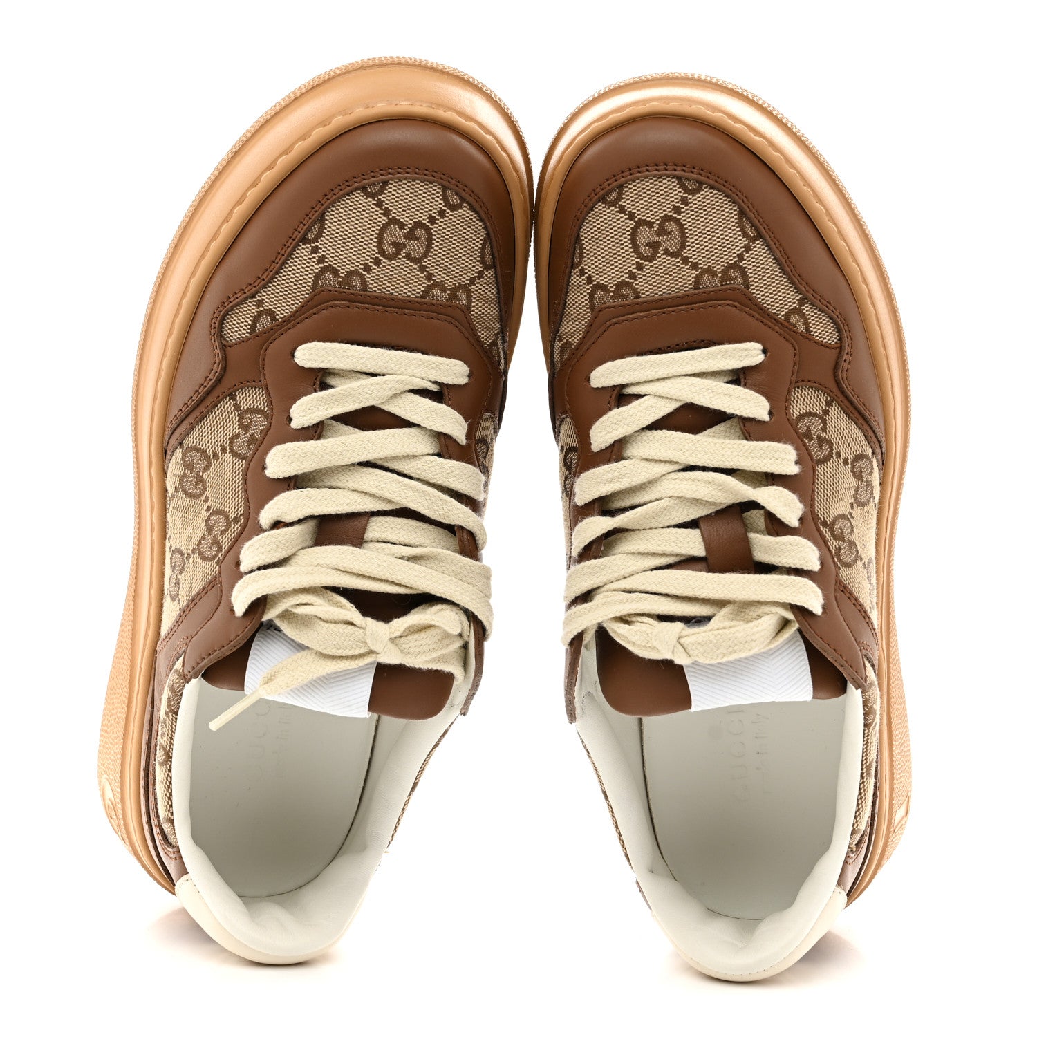 Gucci Calfskin GG Monogram Womens Platform 55mm Sneakers 37.5 Hezelnut Beige Ebony Mystic White 2 of 10