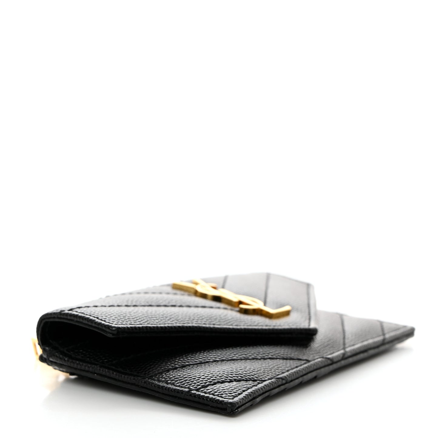 Grain De Poudre Matelasse Chevron Monogram Compact Wallet Black