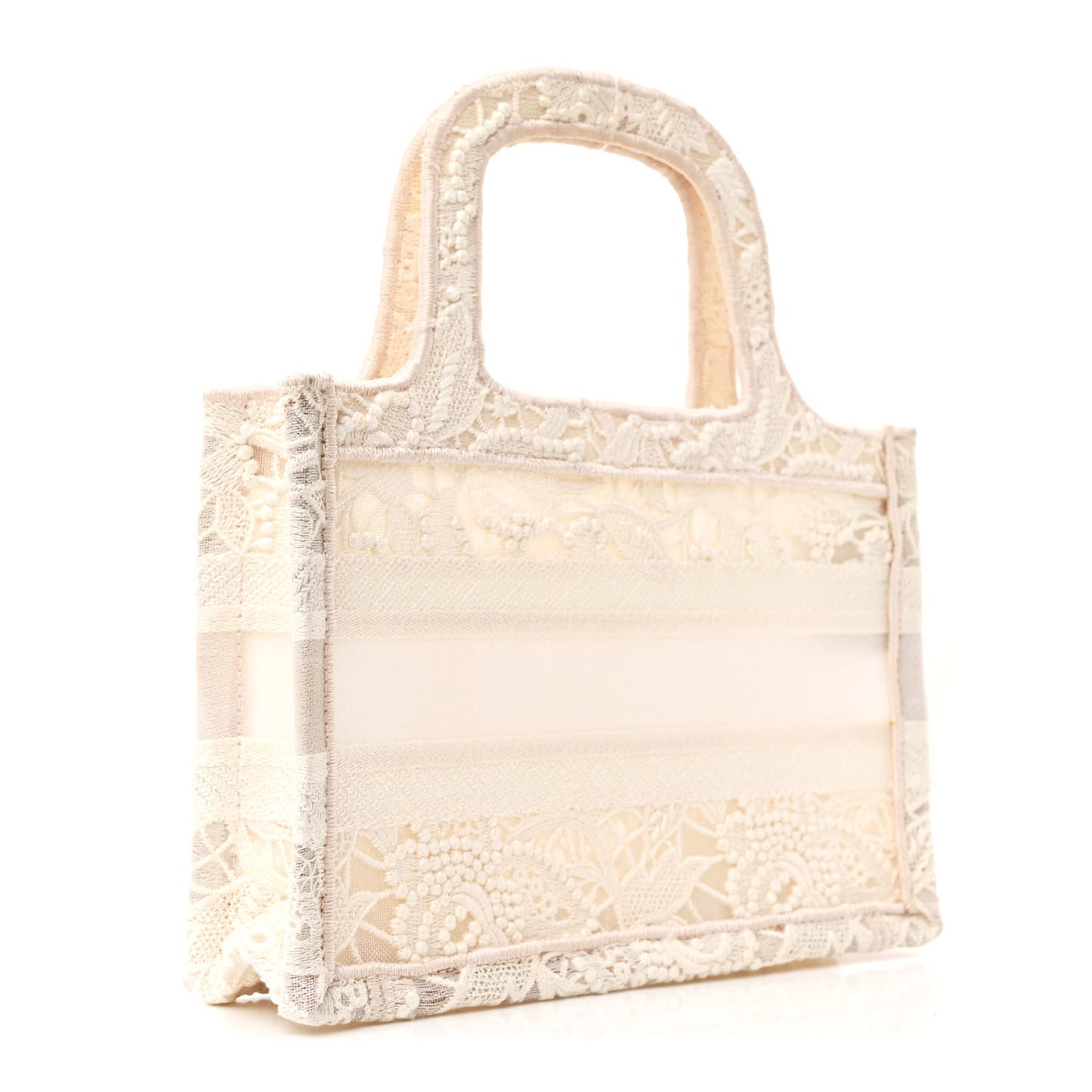 Transparent Embroidered Mesh Macrame Mini Book Tote White