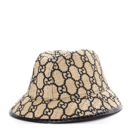 Gucci Raffia Elaphe GG Monogram Embroidered Fedora Hat M Ivory Black 1 of 7