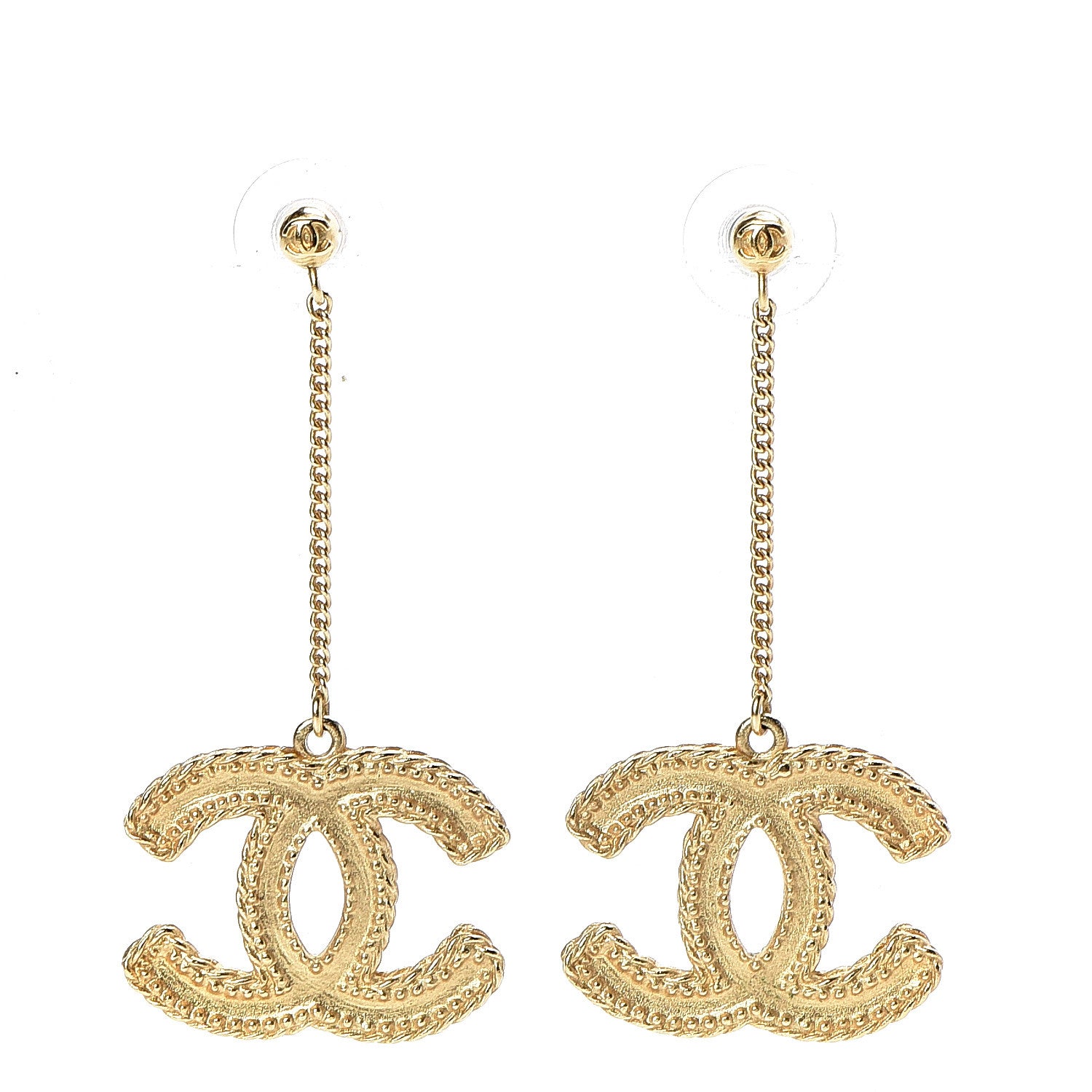 Chanel CC Drop Earrings Matte Gold 1 of 5
