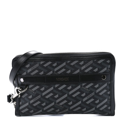Versace Coated Canvas La Greca Signature Clutch Black Gray 1 of 10