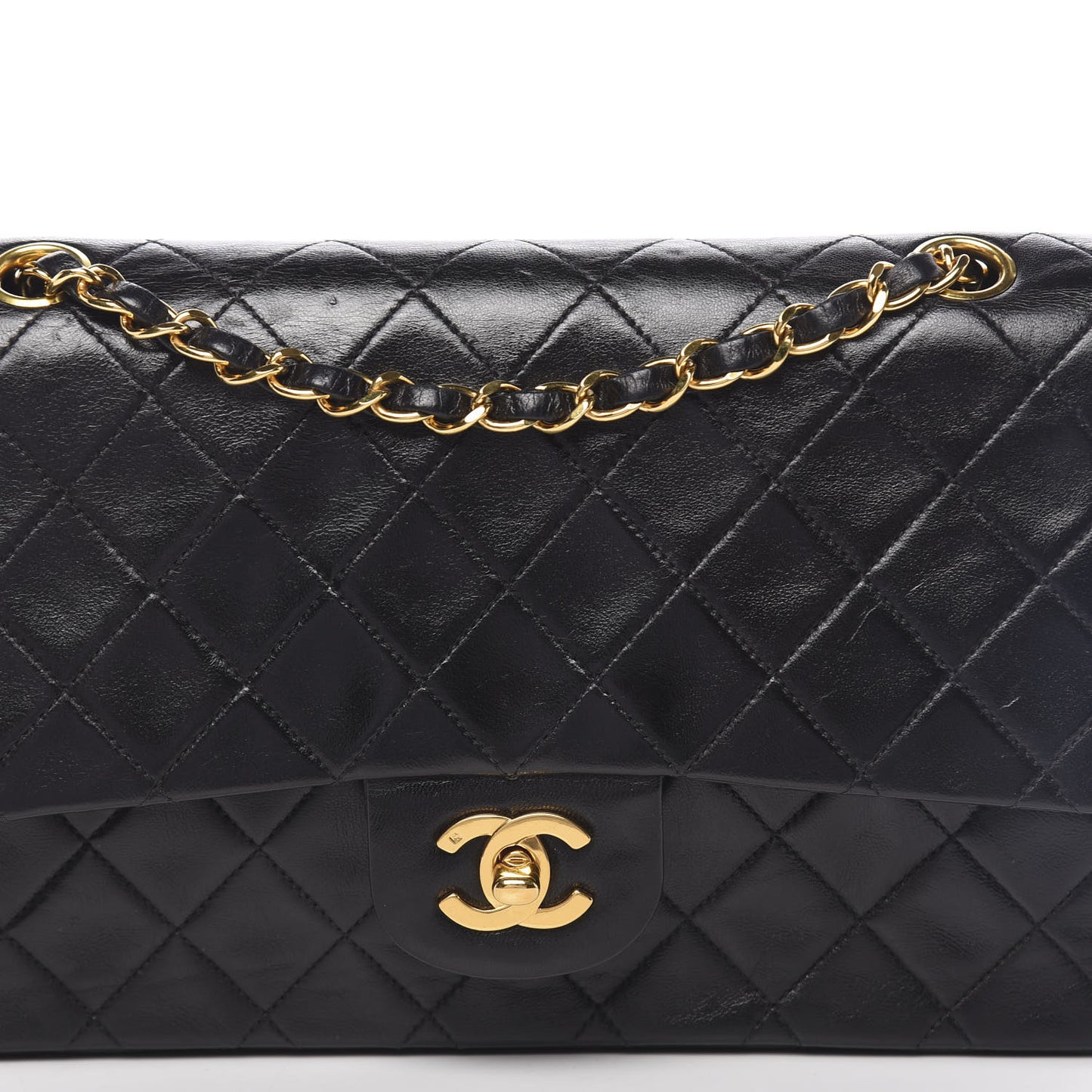 Lambskin Quilted Medium Double Flap Black
