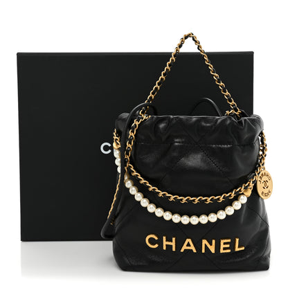 Chanel Shiny Crumpled Calfskin Quilted Pearl Mini Chanel 22 Black 10 of 10