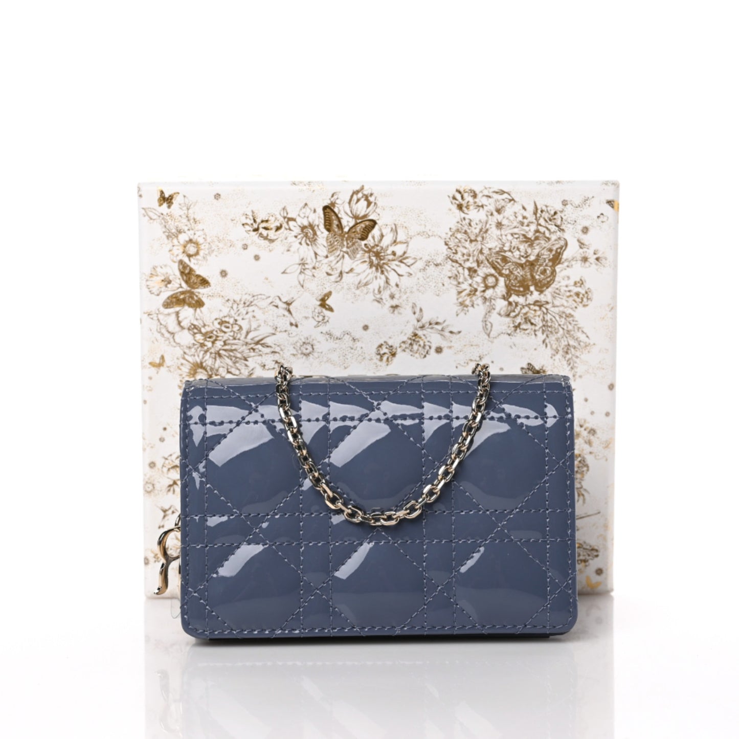 Patent Cannage Nano Lady Dior Pouch Cloud Blue