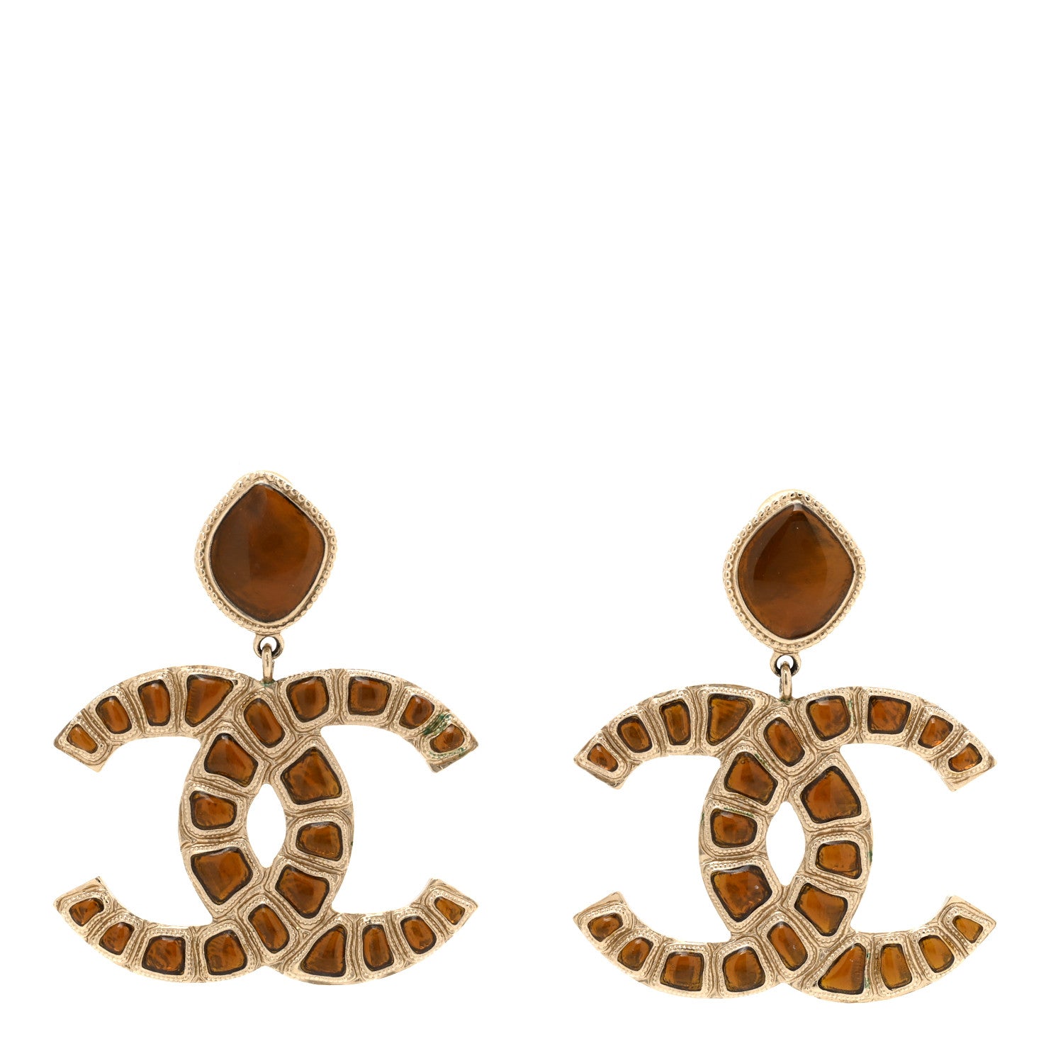 Chanel Metal Gripoix Along The Nile Clip On Earrings Gold Orange 1 of 5