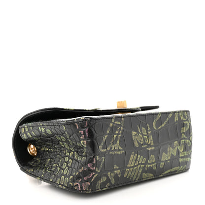 Chanel Calfskin Crocodile Embossed Graffiti 2.55 Mini Cocodile Reissue Flap Black Pink 4 of 11