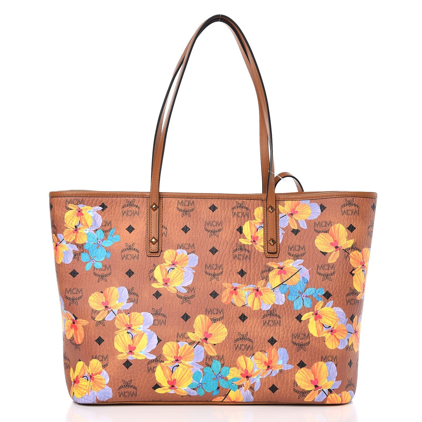 Visetos Medium Anya Essential Flower Print Shopper Tote Cognac