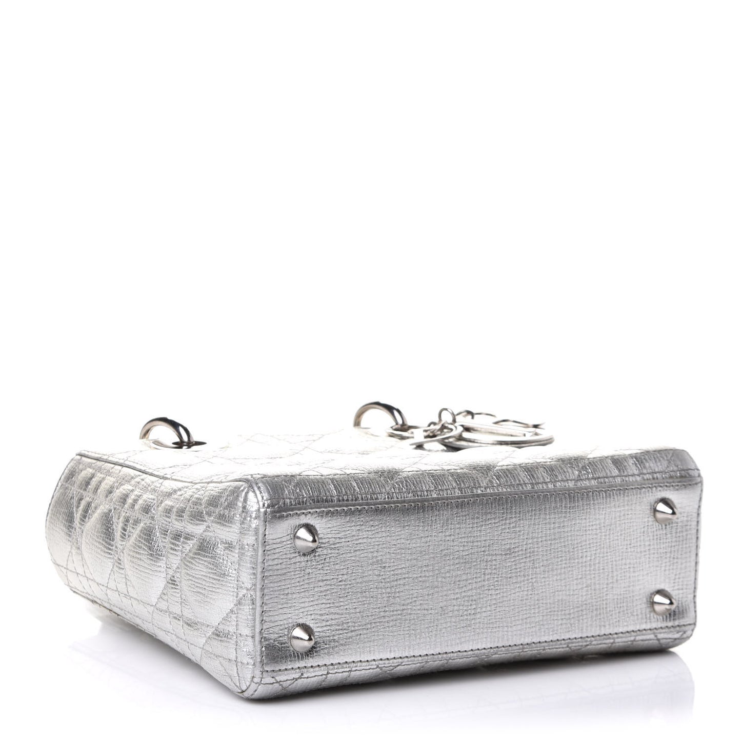 Metallic Grained Calfskin Cannage Small Lucky Badges My Lady Dior Silver