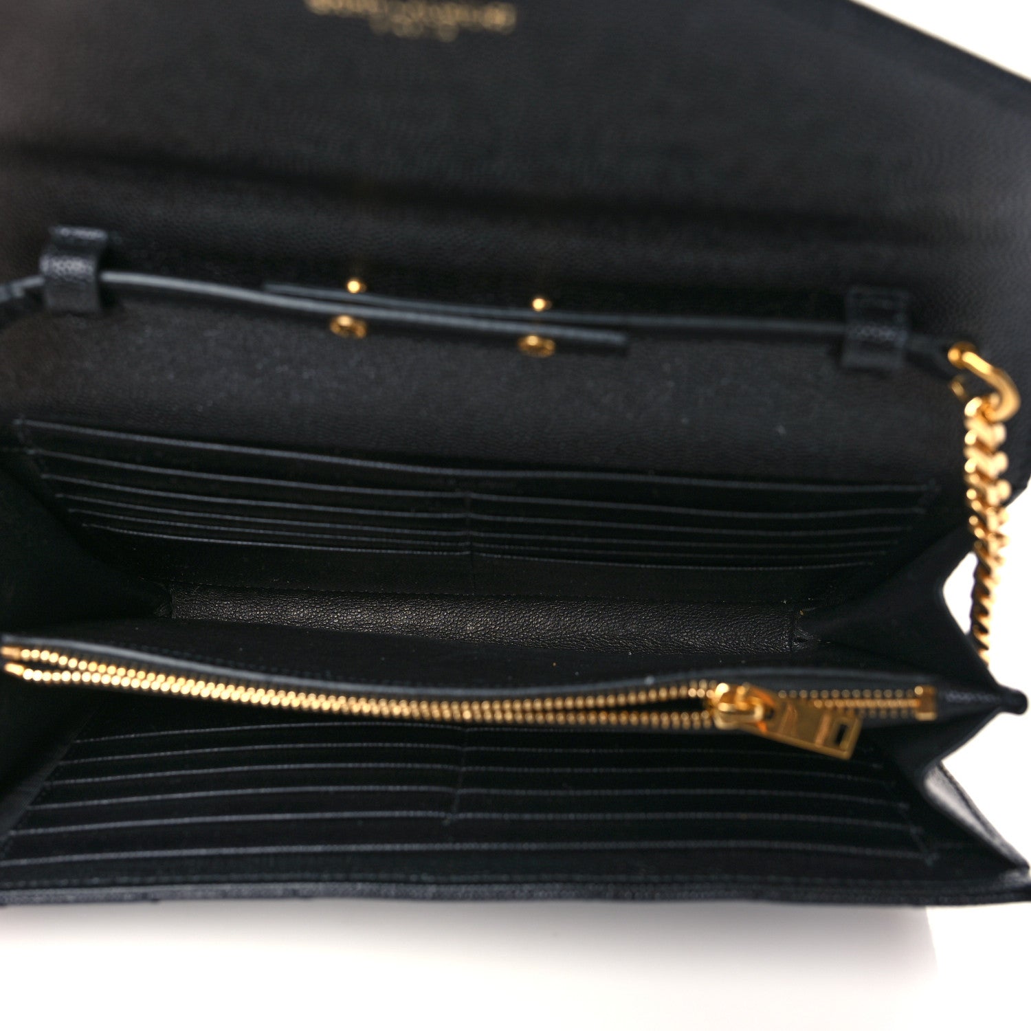 Saint Laurent Grain De Poudre Matelasse Chevron Monogram Chain Wallet Black 5 of 6