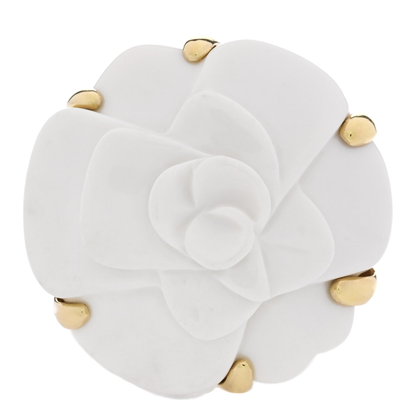 18K Yellow Gold Agate Camellia Ring 50 5.25