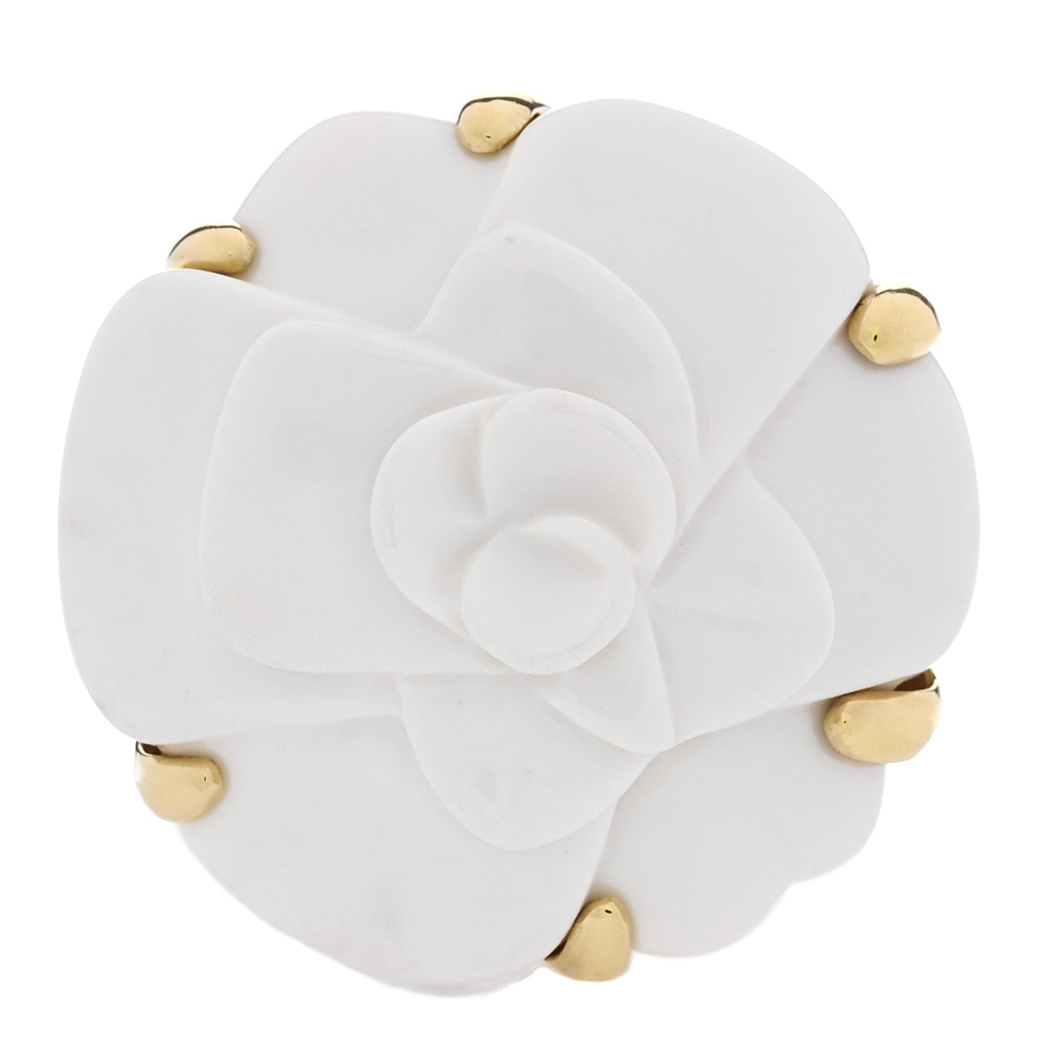 Chanel 18K Yellow Gold Agate Camellia Ring 50 5.25 1 of 6