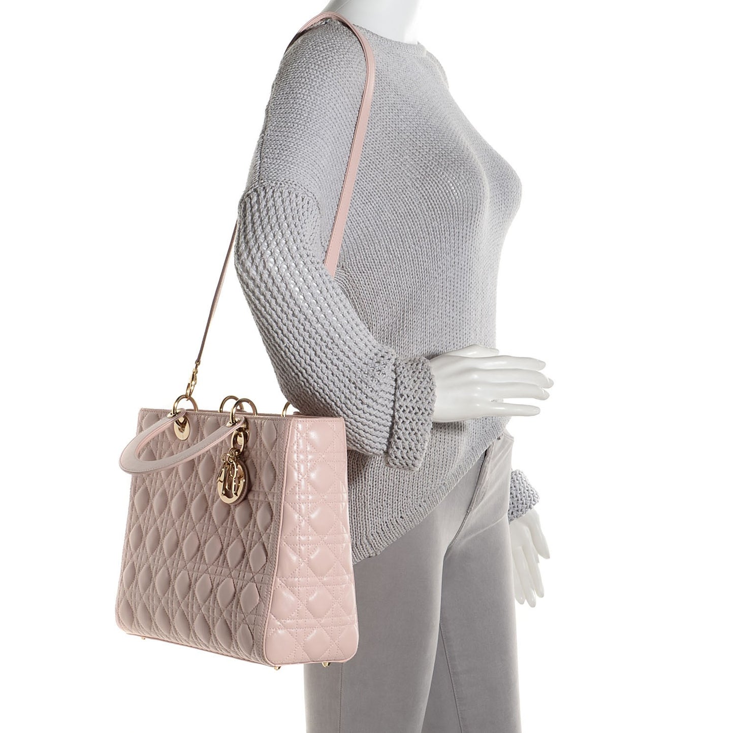 Lambskin Cannage Large Lady Dior Rose Poudre