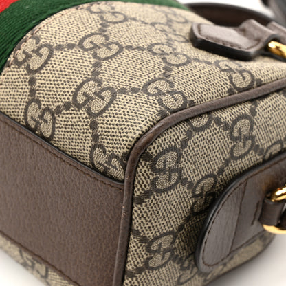 Gucci GG Supreme Monogram Textured Dollar Calfskin Web Super Mini Ophidia Top Handle Bowler Bag Beige Ebony New Acero 13 of 15